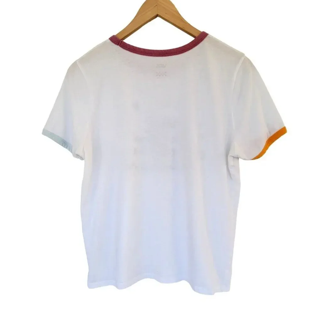 Vans Off The Wall Cropped Tee Womens L White Short Sleeve Cotton Logo Retro